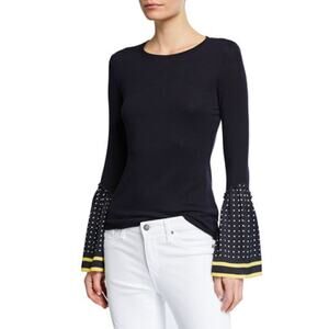 BAILEY 44 Women's Shanghaied Rayon Wool Dot-Point-Sleeve Crewneck Sweater XS